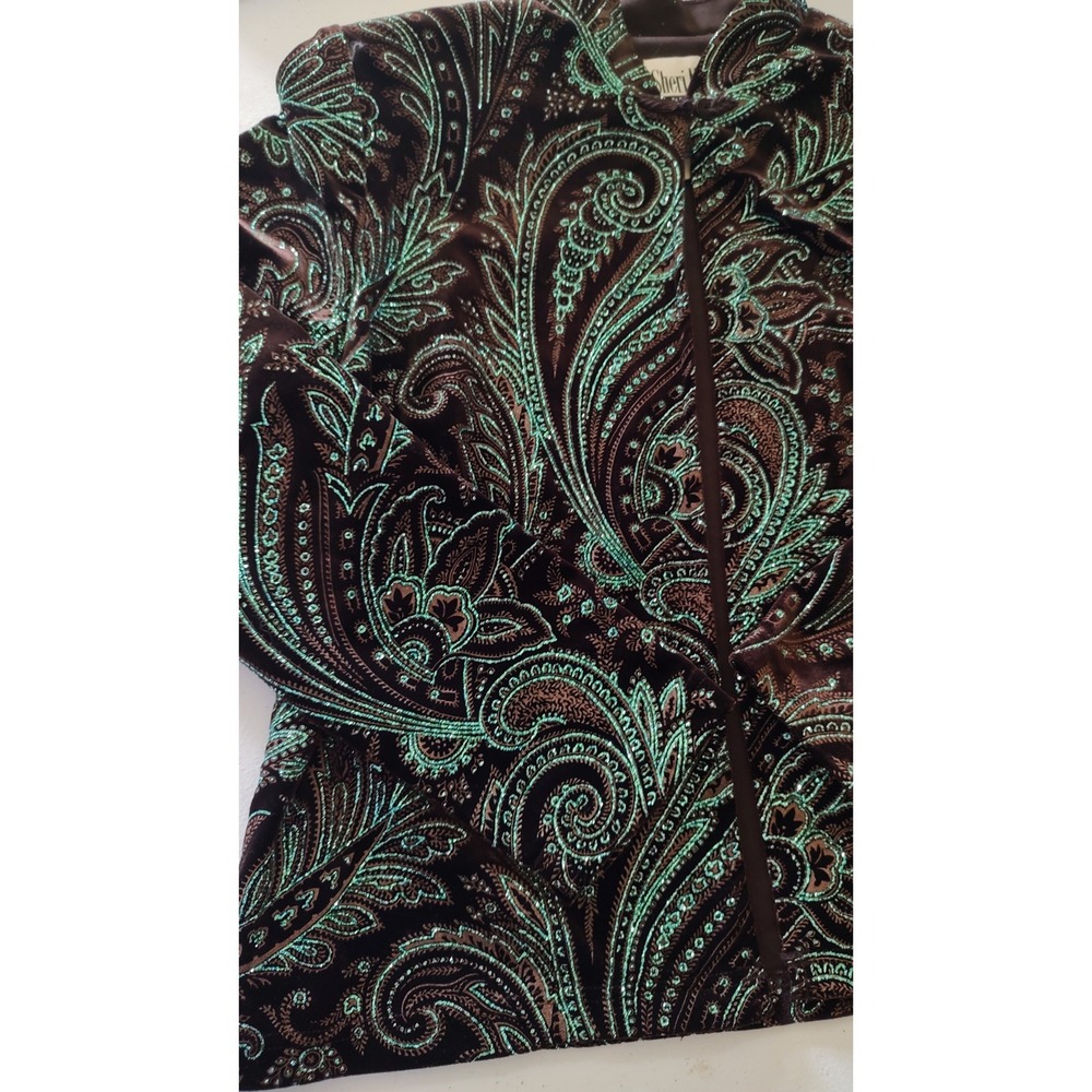Sheri Martin NY Evening Jacket Asian Collar Paisley Sparkles Womens Fourteen